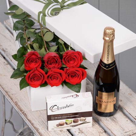 Valentine's Day 6 Red Roses with Chocs & Chandon