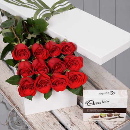 Valentine's Day 12 Red Roses with Chocs
