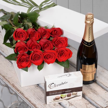 Valentine's Day 12 Red Roses with Chocs & Chandon