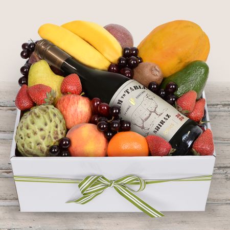 Deluxe Fruit Box with Red Wine