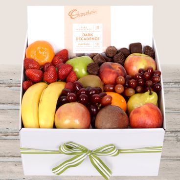 Classic Fruit Box with Dark Chocs Flowers