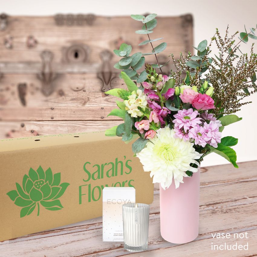 Delicate Pink Posy With Candle