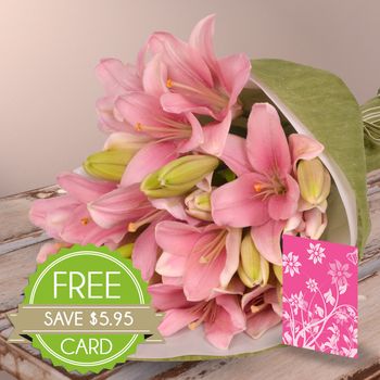 Lilies in Pink with Card Special Flowers