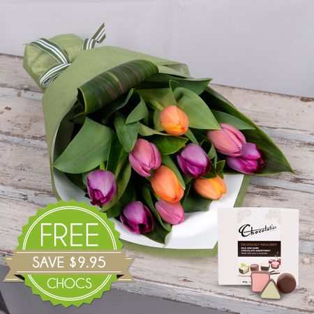 Rainbow Tulips 10 with Chocs