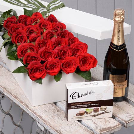 Valentine's Day 24 Red Roses with Chocs & Chandon