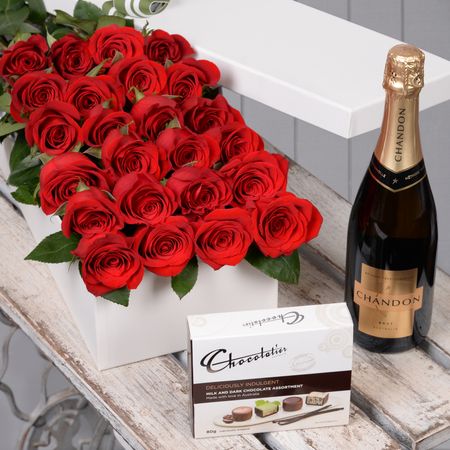 Valentine's Day 24 Red Roses with Chocs & Chandon