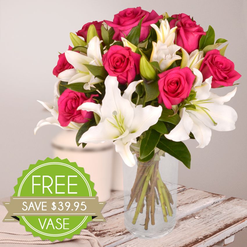 Rose and Lily Bouquet in Vase Special