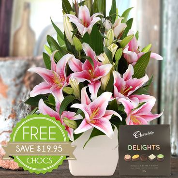 Lush Lilies Pink with Chocs Flowers