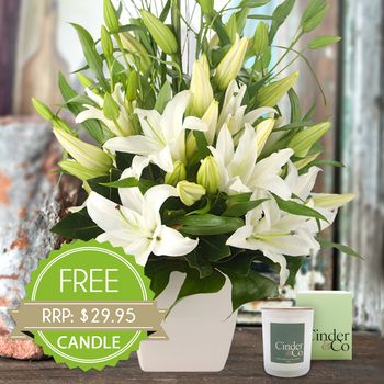 Lush Lilies White with Free Candle Flowers