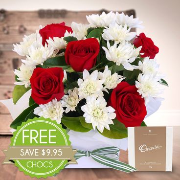 Ruby Rose Box with Chocs Flowers