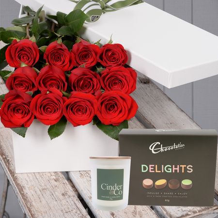 Valentine's Day 12 Red Roses with Chocs & Candle
