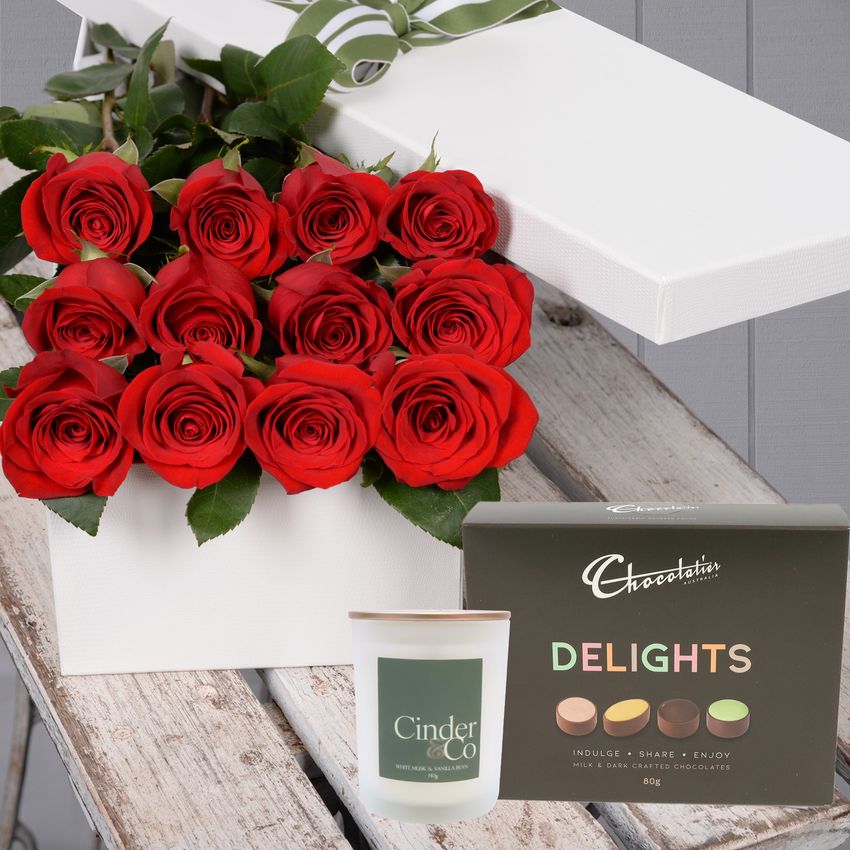12 Red Roses with Chocs & Candle
