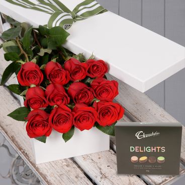 Valentine's Day 12 Red Roses with Chocs Flowers