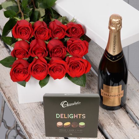 Valentine's Day 12 Red Roses with Chocs & Chandon