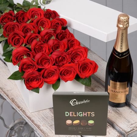 Valentine's Day 24 Red Roses with Chocs & Chandon