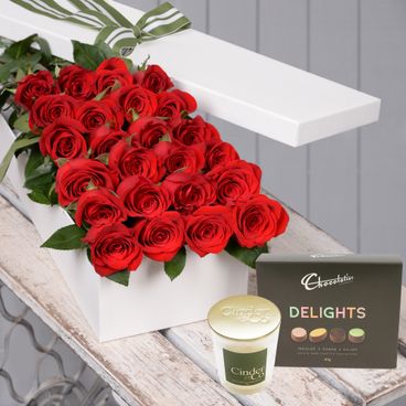 Valentine's Day 24 Red Roses with Chocs & Candle Flowers