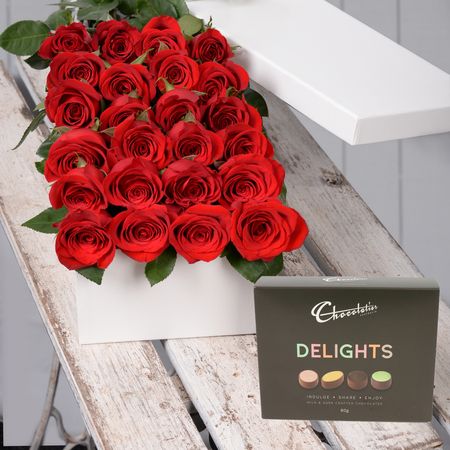 Valentine's Day 24 Red Roses with Chocs