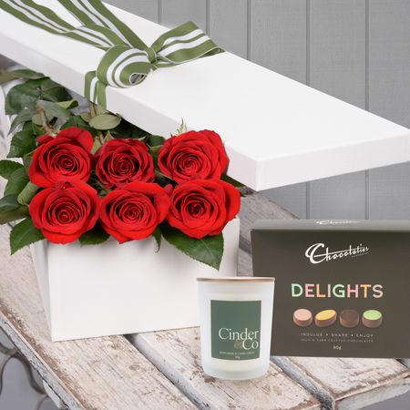 Valentine's Day 6 Red Roses with Chocs & Candle