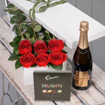 Valentine's Day 6 Red Roses with Chocs & Chandon Flowers