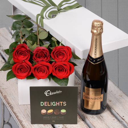 Valentine's Day 6 Red Roses with Chocs & Chandon