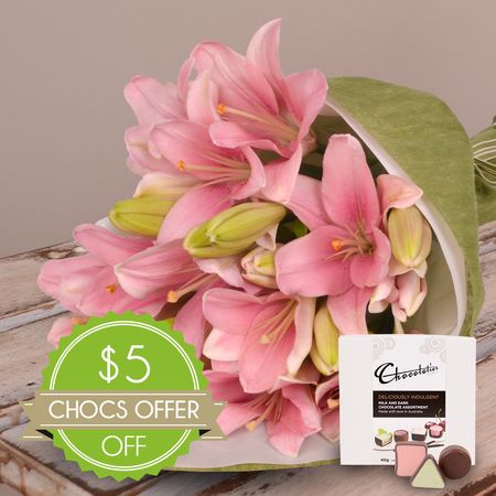 Lilies in Pink With Chocs Offer