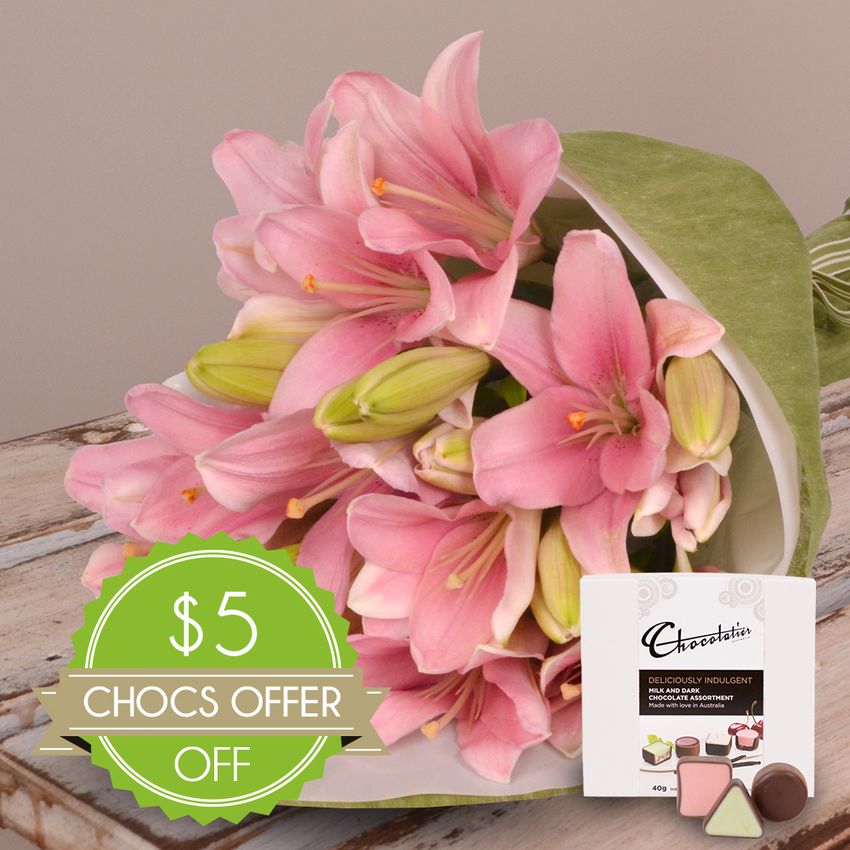 Lilies in Pink With Chocs Offer