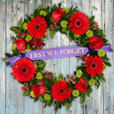 Red Wreath with Ribbon Flowers