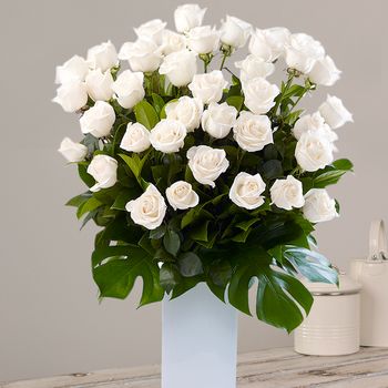 Tall White Roses Arrangement Flowers