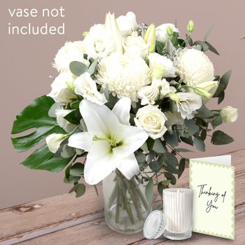 White and Green Bouquet with Card & Candle Flowers