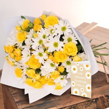 Yellow Sunshine Bouquet with Flower Card Flowers